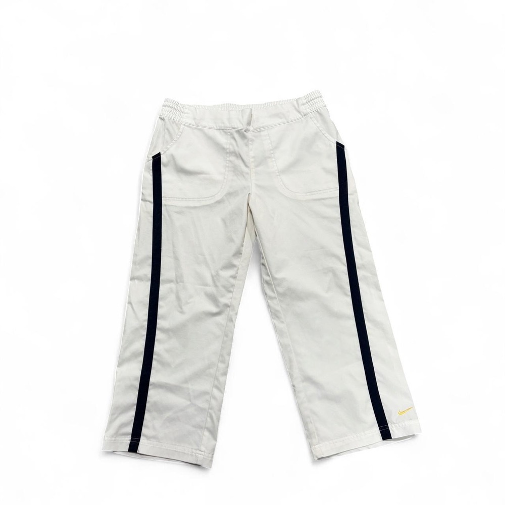 Nike white capris track pants size medium yellow swoosh Y2K style